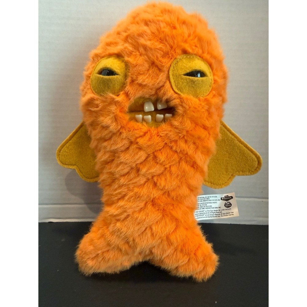 Zuru Fuggler Funny Ugly Monster Orange Fish Plush Toy Human Teeth 9 Inch